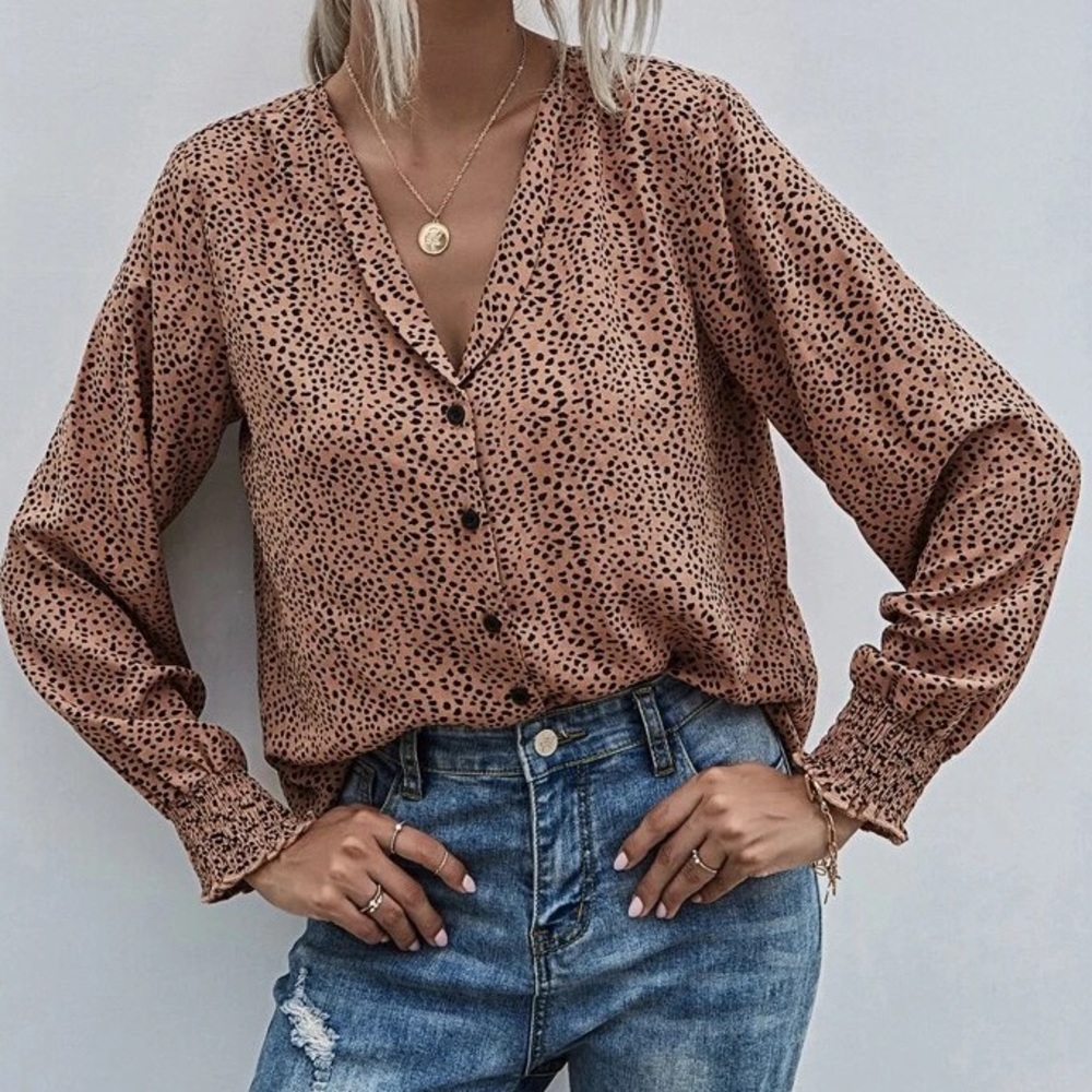 NEW Dalmatian Print Button Up Blouse